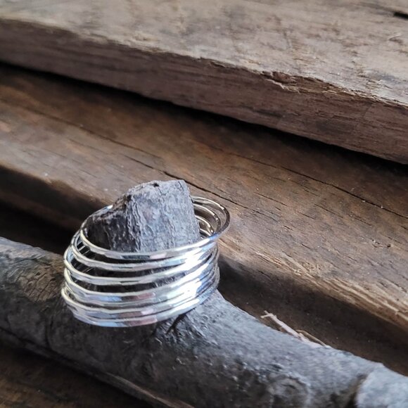 Sterling Silver Skinny Stacking Rings Hammered Thin Silver Rings Midi Ring - Picture 6 of 6
